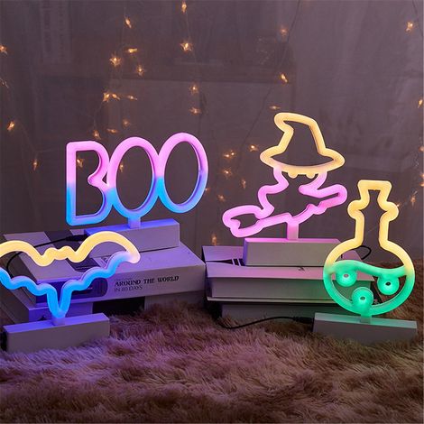Luminaire Néon LED - Lampe de Bureau et Décoration Murale - Idéal pour Chambre Salon Halloween Automne - Fonctionne sur Piles - 1 Pièce (1/5)