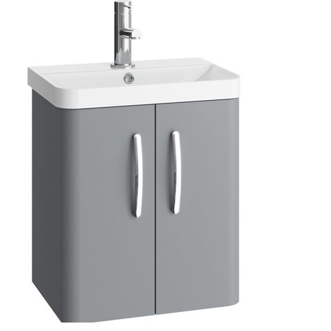 Handsacre Contemporary 2 Door Wall Hung Vanity Unit with Basin, Gloss Grey, 500mm