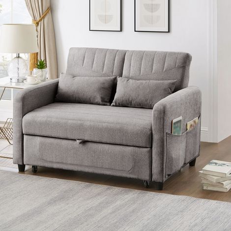 Schlafsofa 114x77x82.5 cm Grau Schaumstoff mit Baumwoll-Leinen-Bezug und ausziehbarer Schlaffunktion (1/5)