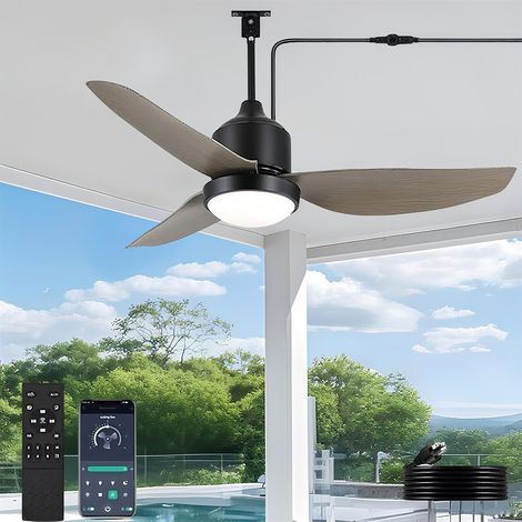 106CM Étanche Ventilateur Plafond avec Lumiere IP65 Outdoor Plafonnier Ventilateur Dimmable Fan Plafonnier avec Télécommande Silencieux Lustre de Ventilateur pour Extérieur Intérieur Chambre à Coucher (1/5)