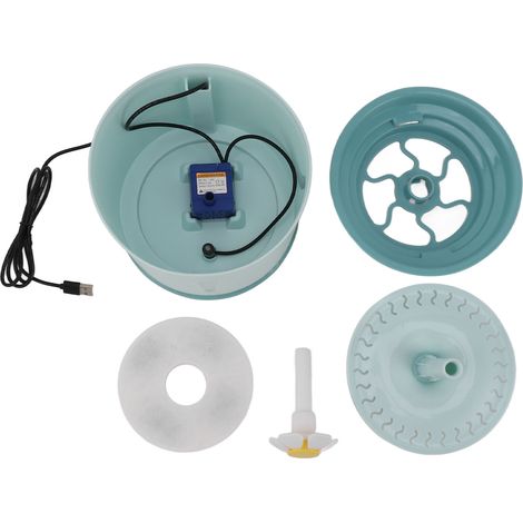 Fontaine à eau pour chats, filtration multiple, faible bruit, débit automatique, abreuvoir pour chats chiens animaux, vert (1/5)