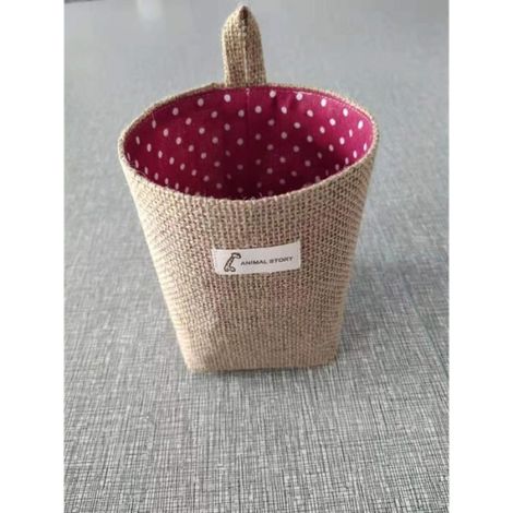 1 Panier à linge, Motif de points rouges, Cylindrique, 13cm x 10cm, Beige/Rouge, Salle de bain