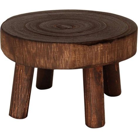 Pflanzenständer - Runder Holz-Hocker Für Innen Und Außen - 14x9 Cm - Dunkelbraun Oder Naturholz - 1 Stück (1/5)