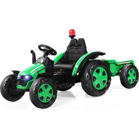 GOPLUS Tracteur Electrique avec Remorque, Voiture Vehicule Electrique pour Enfants 12V 7Ah avec Telecommande 2,4G,Convient aux Enfants de 3 a 8 Ans avec Lumieres, Musique (Vert) (1/5)
