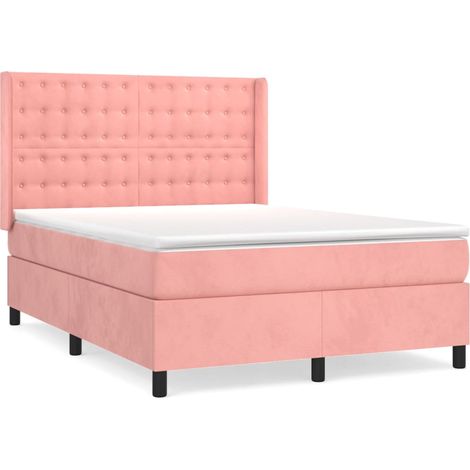 Maison Exclusive - Sommier à lattes de lit avec matelas Rose 140x190 cm Velours (1/5)