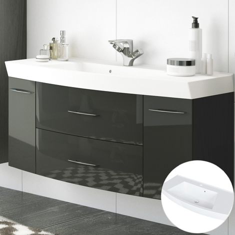 Waschtisch 120cm, 2 Auszüge und 2 Türen FLORIDO-03 Hochglanz grau, B x H x T: ca. 120 x 54 x 47 cm (1/5)