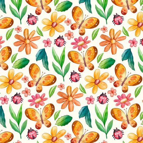 Tela decorativa para exteriores Oxford - motivo de flores y mariposas naranjas I DR288 (1/5)
