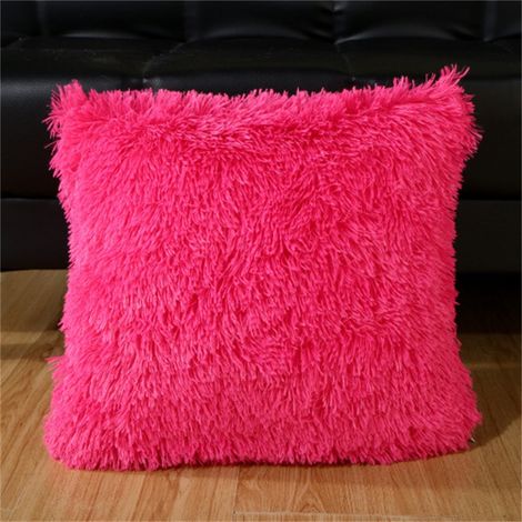 Housse De Coussin - Fourrure Synthétique Courte - 43 x 43 cm - Pour Canapé Chambre Voiture - Rose (1/5)