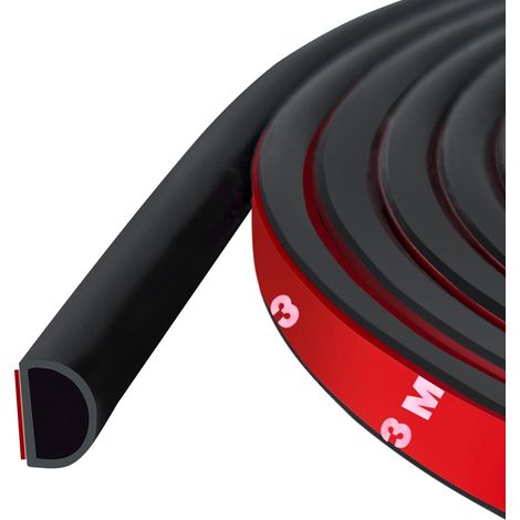 Joint de porte autocollant en silicone,profil D,pour porte et fenêtre,noir (14 x 12 mm),6 m