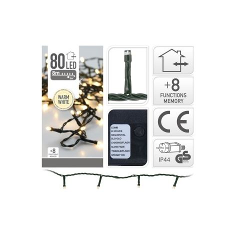 Multifunktionsgirlande 80 warmweiße LEDs 220V 9m IP44 (1/3)