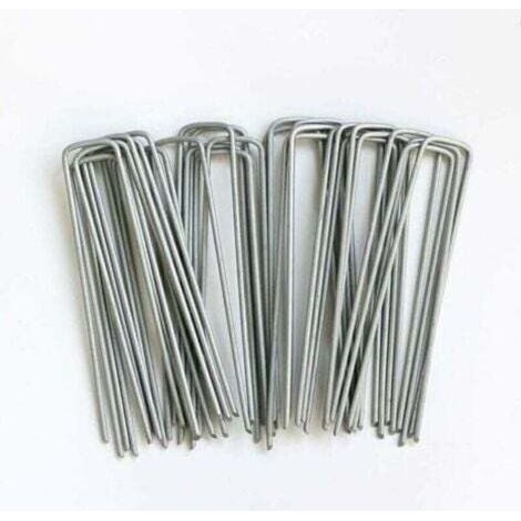 Piquets de fixation en U galvanisés 150 mm – Lot de 50 pour géotextile, gazon synthétique, bâche anti-mauvaises herbes et filets (1/5)