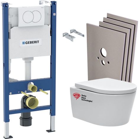 WC Set Vorwandelement 112cm + Toilettenschüssel SAT spülrandlos + Weiße Platte + Vekleidungsset (SATrimlessGeb3- (1/5)