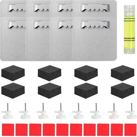 Lot de 8 Accroche Tableau Sans Percer, Kit Fixation Cadre Adhésif avec Niveau à Bulle, Support Mural pour Photos et Miroirs, Crochets Autocollants pour Suspension Facile et Rapide sur Mur Lisse (1/5)