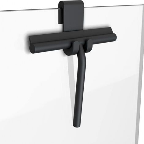 Raclette de douche en silicone pour portes et fenêtres en verre, raclette de nettoyage de vitres, sans perçage, support inclus (noir, 21 cm) (1/5)