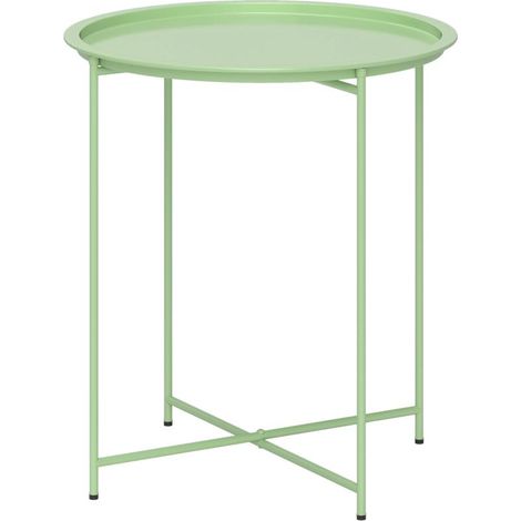 Table de jardin ronde d'extérieur en acier avec plateau amovible, pliable, verte.