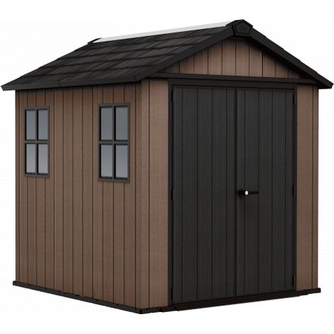 Caseta de jardín de resina EVOTECH+, 223 x 230 cm, con suelo y puerta doble, carga de nieve de 150 kg/m², Newton Plus 757/775, marrón, Keter (1/5)