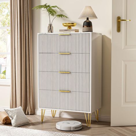WUMAGIN -Commode à 4 tiroirs - 95x60x34cm - Design nordique moderne -  Pour le salon, la cuisine et la salle à manger - Bois massif - Blanc (1/5)