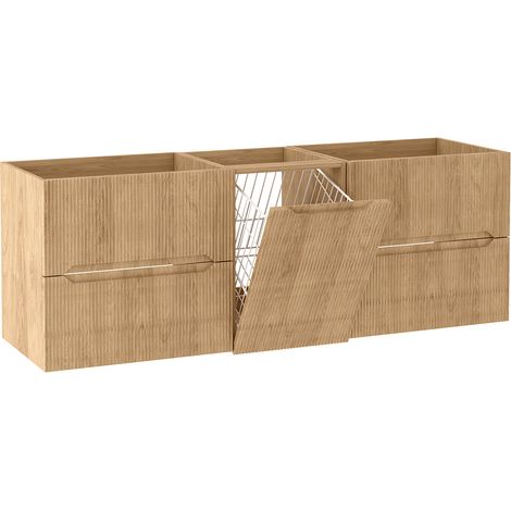 Ensemble salle de bain avec panier à linge L.160 cm effet chêne Hikora NOVO Furnidea (1/5)