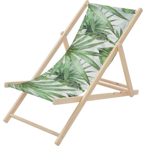 ECD Germany 2x Sedia a Sdraio Pieghevole in Legno con Tessuto Traspirante Palma Verde-Bianco, Schienale Reclinabile in 3 Posizioni, Lettino Relax con Portata 120 kg per Spiaggia, Giardino e Terrazza