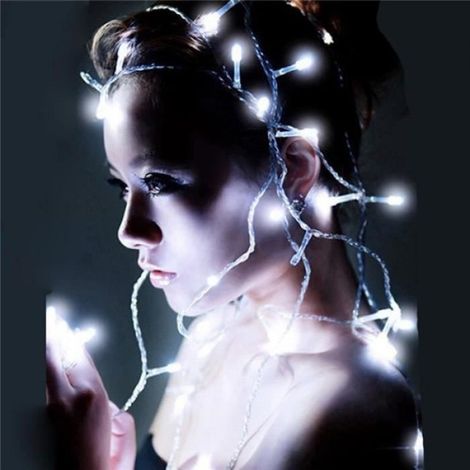 Guirlande lumineuse,7 couleur JEU DE LUMIÈRE CLIGNOTANT LED Extérieure À Piles LED Étanche Guirlande - Type cold white-10M (1/4)