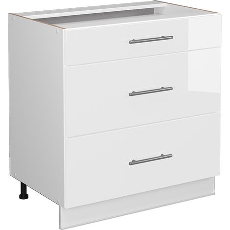 Badschrank Fame-Line, Weiß Hochglanz, 80 x 81.6 cm mit 3 Schubladen, ohne Arbeitsplatte, Vicco