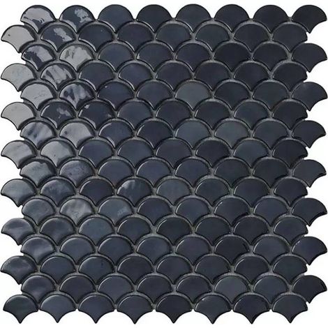 Mosaïque pâte de verre SOUL écaille 3.6x2.9cm - Mosaïque Écaille 3.6x2.9cm Noir Brillant - boîte de 0.87 m2 - Mosaïque Écaille 3.6x2.9cm Noir Bri -