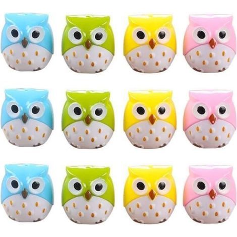 12-teiliges Anspitzer-Set mit zwei Löchern, Kunststoff-Anspitzer für Kinder, Schulbedarf, Grün, Rosa, Blau, Gelb (1/4)