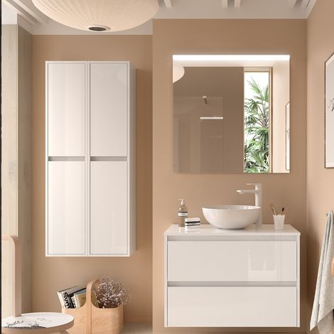 Badezimmermöbel NOJA 1000 2 Schubladen WHITE GLOSS + Waschtisch-Platte (1/2)