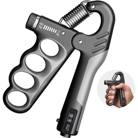 Renforceur de poigne gris avec compteur électronique, poignée réglable de 5 à 100 kg, poignée ergonomique antidérapante en TPR, accessoire de musculation pour les mains et les poignets (1/5)