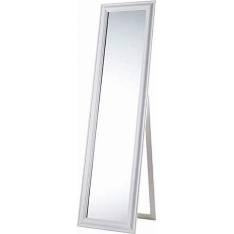 Baroni Home Specchio da Terra con inclinazione Regolabile in Legno Bianco Opaco, Specchiera in Stile Shabby Chic Dimensioni: 43,4X4.5X163 cm