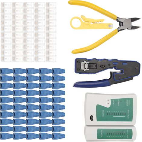 Testeur de câbles réseau, pince à sertir RJ45, kit d'outils de sertissage et de dénudage de fils avec 50 connecteurs traversants (1/5)