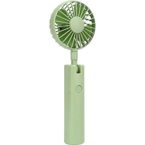 Ventilateur portable à main, mini ventilateur rechargeable USB à 3 vitesses avec miroir cosmétique et support pour téléphone, idéal pour le bureau (vert). (1/5)