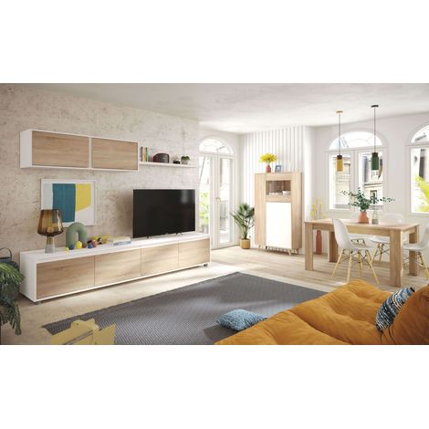 Pack De Muebles Salón Moderno en Blanco Mate y Roble Canadian (1/5)