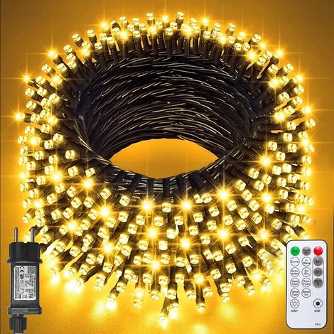 Jsdoin 200 LED-Lichterkette, 8 Modi, Speicherfunktion, IP44 wasserdicht, Fernbedienung & Timer, Dekoration für Weihnachten, Garten, Hochzeit, Party, Innen- und Außenbereich (Warmweiß) (1/5)