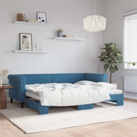 Lit Adulte,Lit de jour avec lit gigogne,Lit coulissant bleu 80x200 cm velours CIV396723 (1/5)