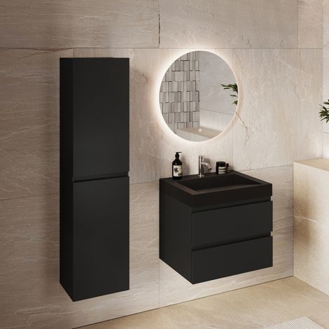 Meuble + colonne Azuro 60cm noir mat vasque noire LOMAZOO (1/5)