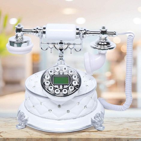 Senderpick – Téléphone fixe rétro blanc en résine – Dimensions 210 x 210 x 230 mm – Poids 2,3 kg – Pour salon, chambre, bureau