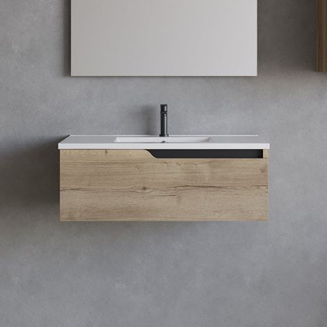 Meuble sous vasque seul, 1 tiroir, 80cm, pour simple vasque - madera miel (chêne clair) - CADIX