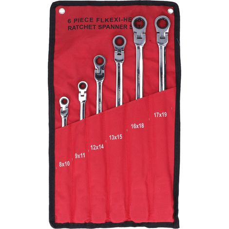 Set de 6 clés à cliquet mixtes double embout métriques, 72 dents, en acier CRV (1/5)