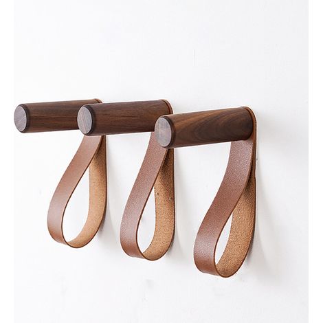 (noyer Lot de 3)Patère Murale en Cuir Crochets Muraux en Bois Porte-Manteau Mural pour accrocher Sac Serviettes et Manteaux Décoration Scandinave Design Moderne (1/5)