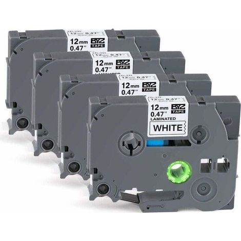 4 x Nastro per etichette a cassetta Nero su bianco 12 mm x 8 m, compatibile con le etichettatrici Brother P-Touch PT-E100 PT-E200 D200 D210 H100 P300BT 1010 1090 110CH 1230PC (1/4)