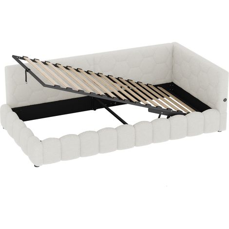 Lit de jour, 90200cm, canapé-lit, lit avec sommier à lattes (sans matelas), avec bande lumineuse LED, mécanisme de levage hydraulique, port USB, Type-C, matériau confortable, imitation non-tissée, Bla