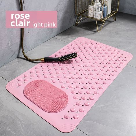 Tapis antidérapant pour salle de bain – Tapis de douche en caoutchouc drainant et isolant, idéal pour enfants et personnes âgées, 70 x 36 cm, rose