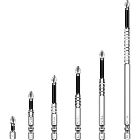 APEX Jeu d'embouts de tournevis magnétiques, ensemble de 6 pièces, embouts antidérapants, compatibles avec les perceuses et les outils, tailles : 25, 50, 65, 75, 100, 150 mm. (1/5)