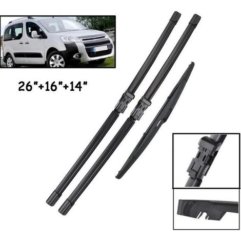 Lot de 3 Balais d'essuie-glace avant + arrière Pour Peugeot Partner 2 2008 2009 2010 2011 2012 2013 2014 2015 2016 2017 (1/4)