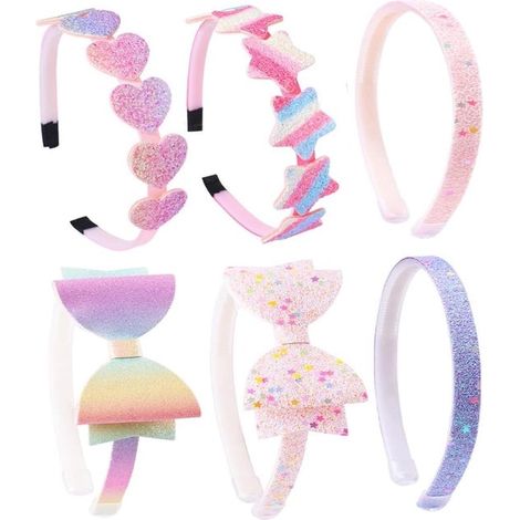 6 piezas de diademas con lazo brillante para niñas, diademas con corazones y estrellas para niñas pequeñas y adolescentes, varios colores 4 (1/5)