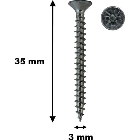 Lot de 100 vis à bois, TF, acier zingué, 3 x 35 mm (1/2)