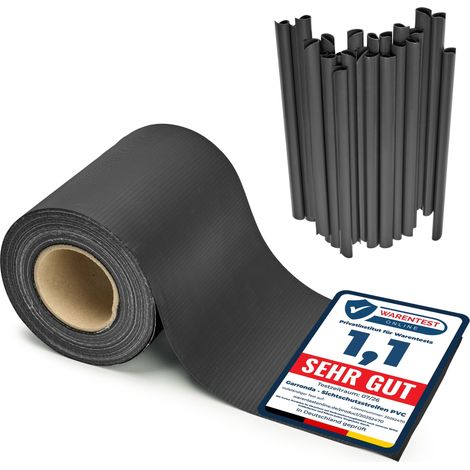 Garronda brise vue jardin balcon PVC 19 cm rouleau 35 m 450 g/m² avec 30 clips, bandes occultantes pour clôture extérieure, compatible panneaux double fil et garde-corps GD-0173 (Anthracite RAL7016) (1/5)