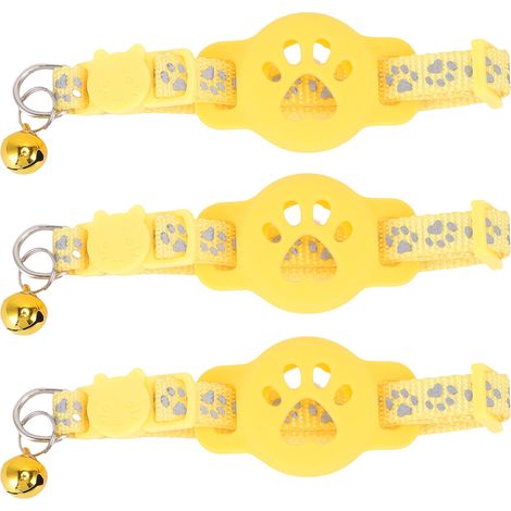 Support de collier réfléchissant pour chat, 3 pièces, avec cloche, Anti-perte, réglable, étui de protection pour chaton, pour animal de compagnie, jaune (1/5)