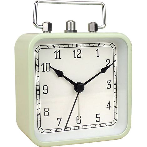 Réveil à pile design carré en métal, petite horloge analogique à quartz 3,7" avec répétition d'alarme, silencieuse pour chambre, bureau, voyage et enfants (1/5)